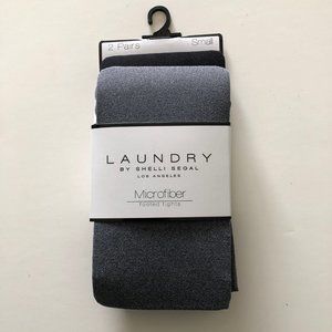 LAUNDRY 2 Pair Microfiber Footed Tights NWT Black/Gray Size Small